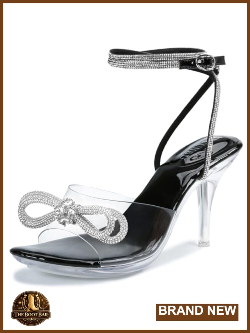 Clear Rhinestone Bow Ankle Strap Platform Heeled Sandals for Women Wedding Party